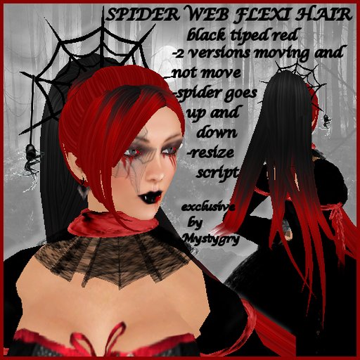 Spider web black tiped red flexi hair (move and not) resize script witch vampire elf dark 
