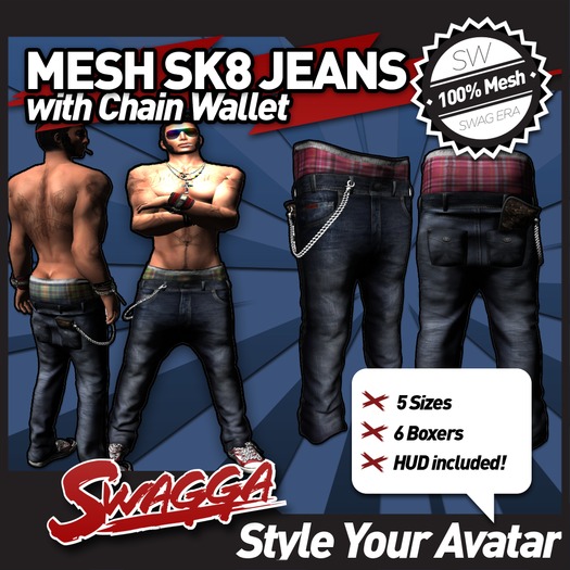 [SWaGGa] MESH SK8 Jeans with Chain Wallet