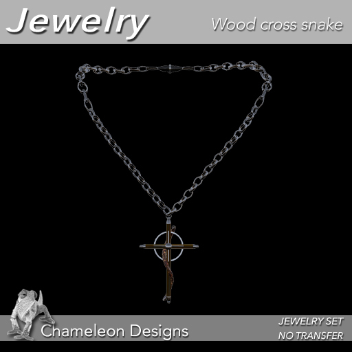 Necklace cross snake wood