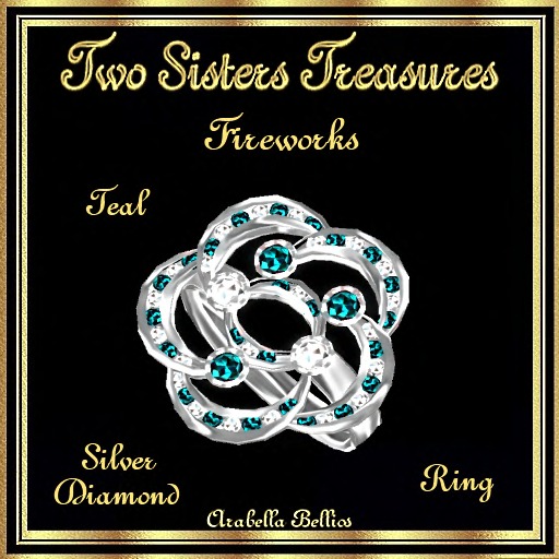 TST - FIREWORKS TEAL WHITE DIAMOND RING SILVER