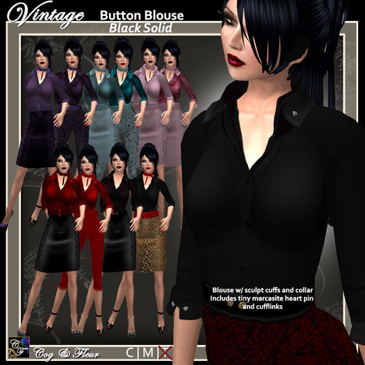 C&F Button Blouse - Black (Solid)