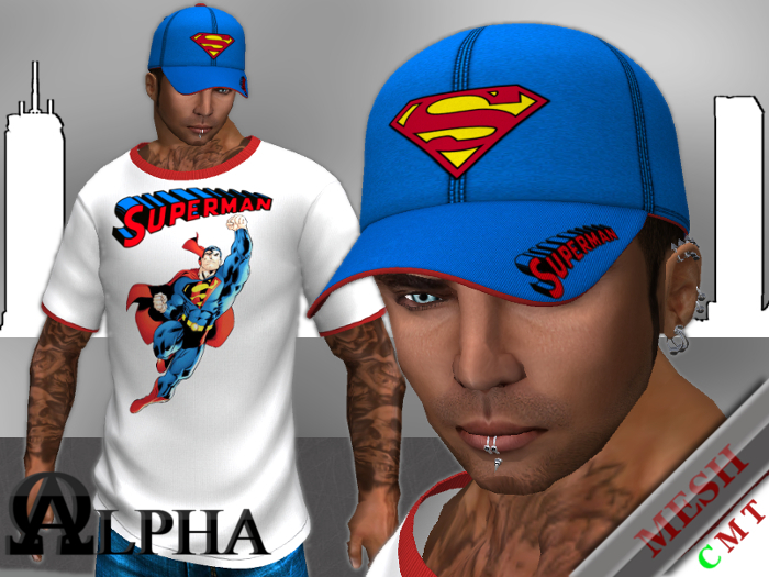 (ALPHA) *RETRO* (SUPERMAN) MESH_ T_SHIRT AND HAT