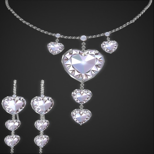 CCD - Mesh Reflective Diamond Heart Trio Necklace & Earrings