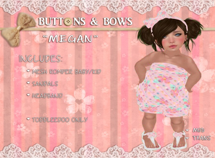 Buttons & Bows "Megan"  Toddleedoo only