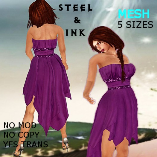 Chiffon Strapless Dress Purple