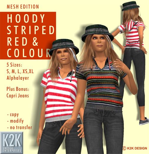 mesh - hoody striped red & colour #