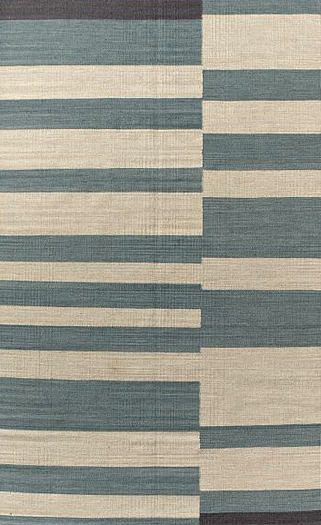 Offset Stripe Wool Dhurrie Rug - Blue Sage