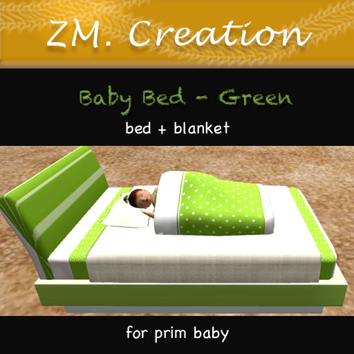 Second Life Marketplace - ZM Creation - Baby's Bed - Green - Single