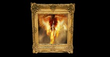 Autumn wings Angel art picture with  gold frame