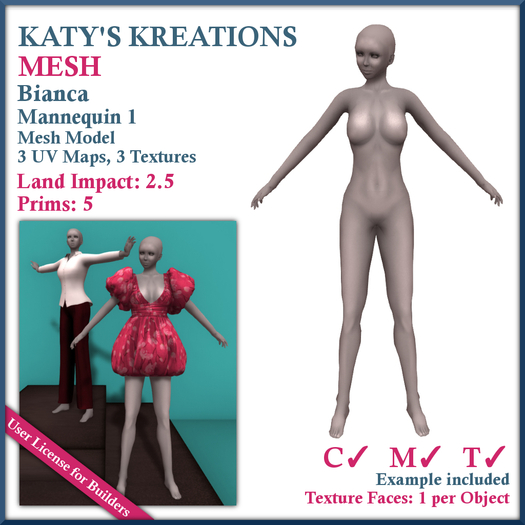Builder's Kit: Mannequin Bianca 1 FP Mesh Model. Statue Female, Shop Dummy, Shop Display 