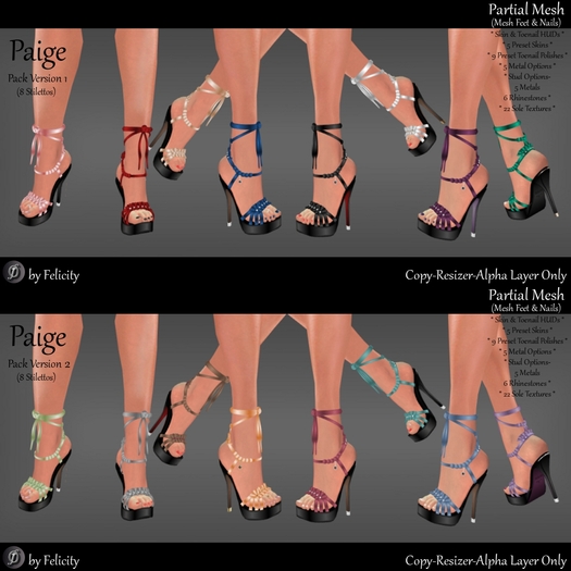 *Felicity* Paige Stilettos -  16 Mega Pack High Heels (Color Change Sole Partial Mesh Shoes) Trim & Stud Options