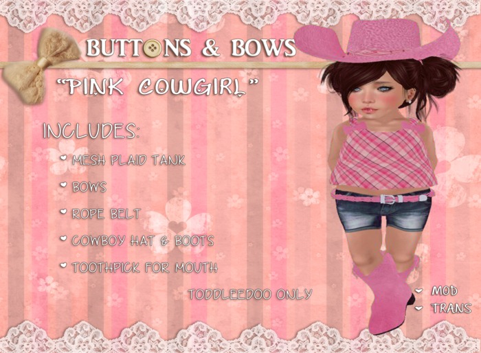 Buttons & Bows Pink Cowgirl Toddleedoo only