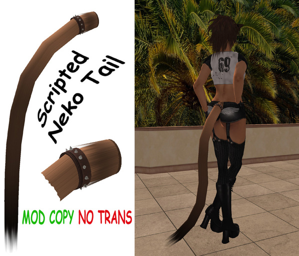 Neko Tail Auburn with Studded Leather Ring (Scripted, Animated)