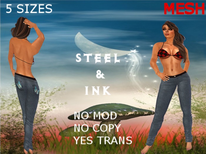 Ladies Jeans Blue Butterfly