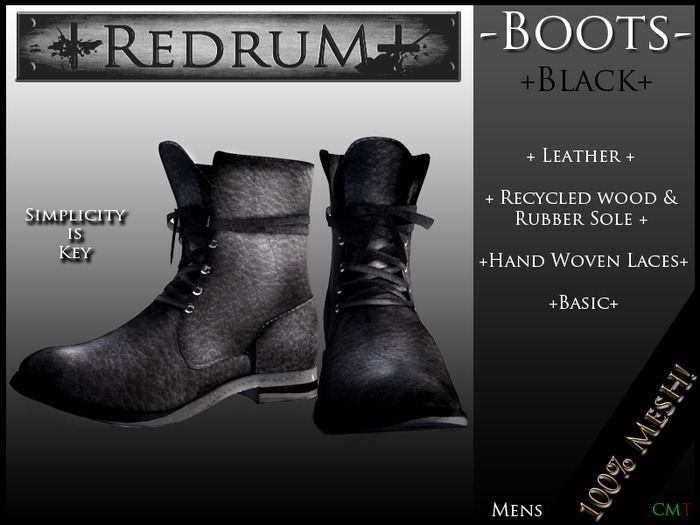+REDRUM+ Mens Boots Loose Black