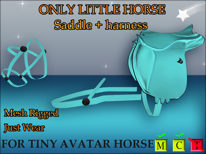blue light Saddle Harness tiny avatar Horse *Mesh*
