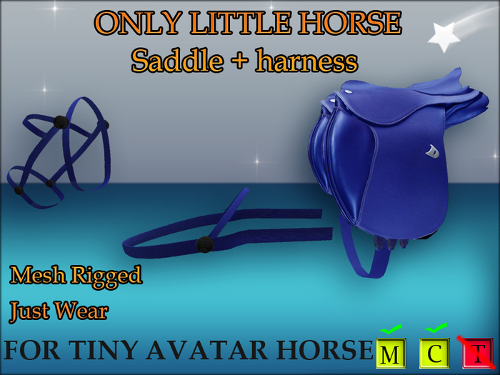 Blue Saddle Harness Avatar Tiny Horse *Mesh*