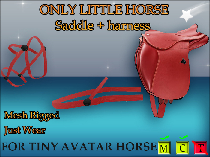 Dark red Saddle Harness for Avatar Tiny Horse*Mesh*