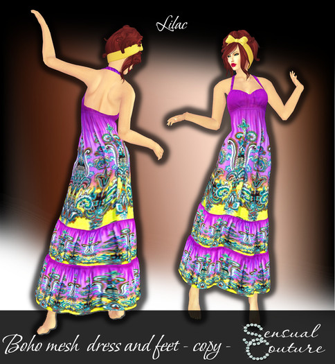 Mesh Boho long dress  * lilac *