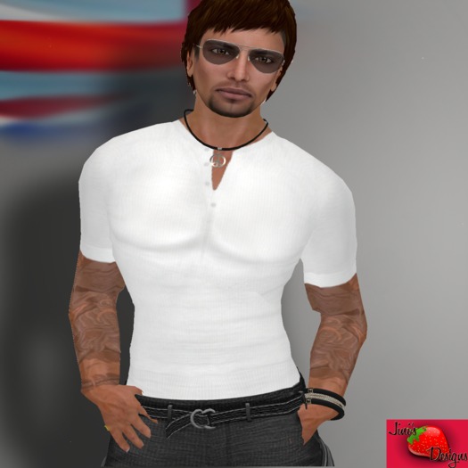 Button V Neck T Shirt (White)