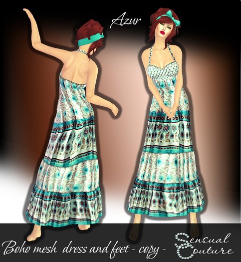 Mesh Boho long dress  * azur *