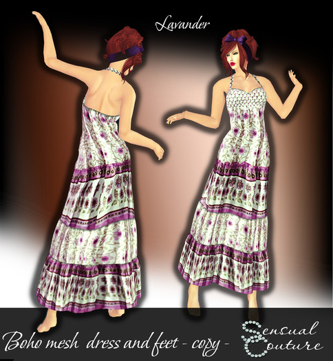 Mesh Boho long dress  * lavender *