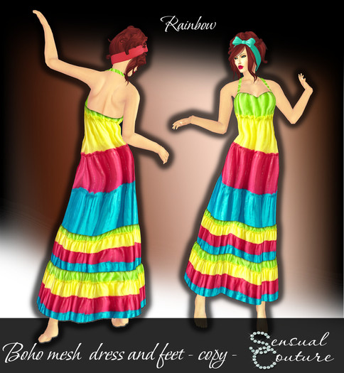 Mesh Boho long dress  * rainbow *