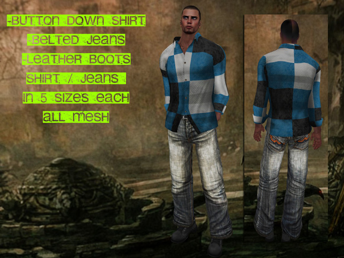 PS-ButtonDown BlkWhtBlu, Jeans & Boots MESH
