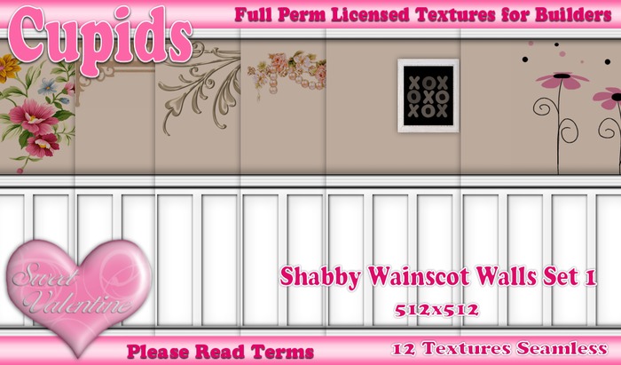 *Cupids Textures * 12 SHABBY WAINSCOT WALL SET 1