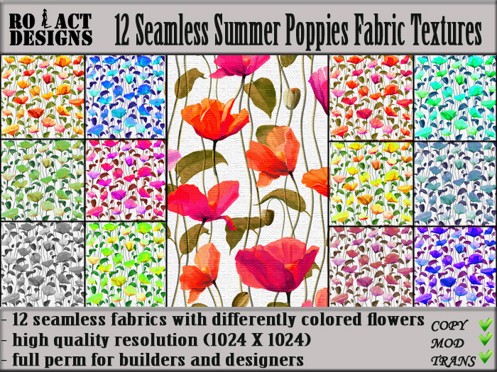Ro!Act Designs 12 Seamless Summer Poppies Fabric Textures
