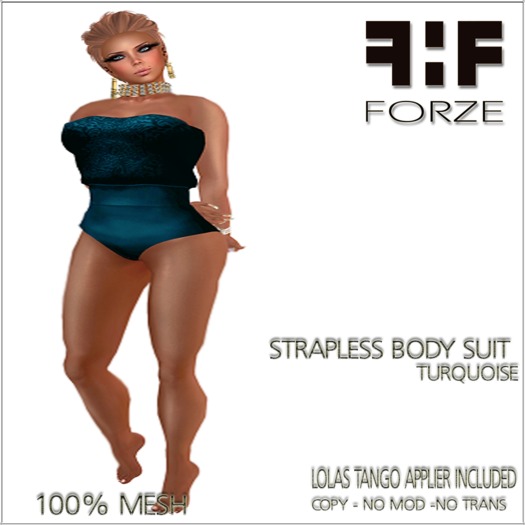 .:FORZE:.Strapless Bodysuit (Turquoise