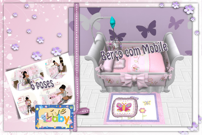 Berco Butterfly Rosa e branco com Mobile 
