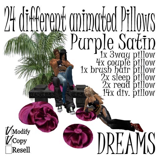 Furniture - 24 PURPLE SATIN DIFFERENT ANIMATED PILLOWS