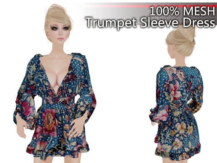 ★★Gift★★100% Mesh★★ {P.Fashion} Trumpet Sleeve Flouncing Dress Flow 4 