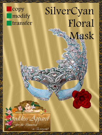 *Goddess* SilverCyan Floral Mask
