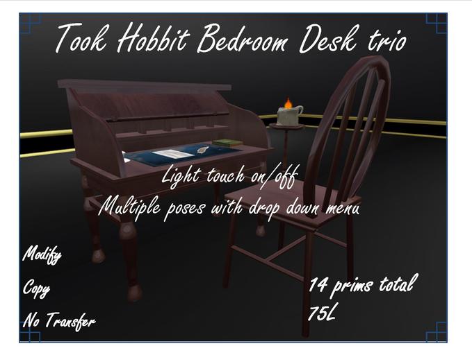 Brandybuck drafting table and bench w/ candles and stand