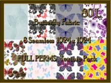 *Kushi* Butterflies Fabric Seamless Texture Pack, Full Perms, High Res 1024 x 1024, Tileable, Repeating