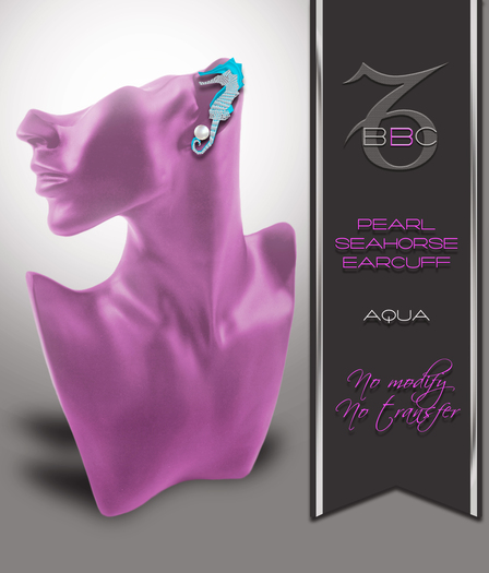 :::BBC:::Pearl Seahorse EarCuff-Aqua