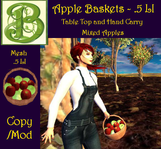 2 Mixed Apple Baskets: for Display and Carrying, .5LI