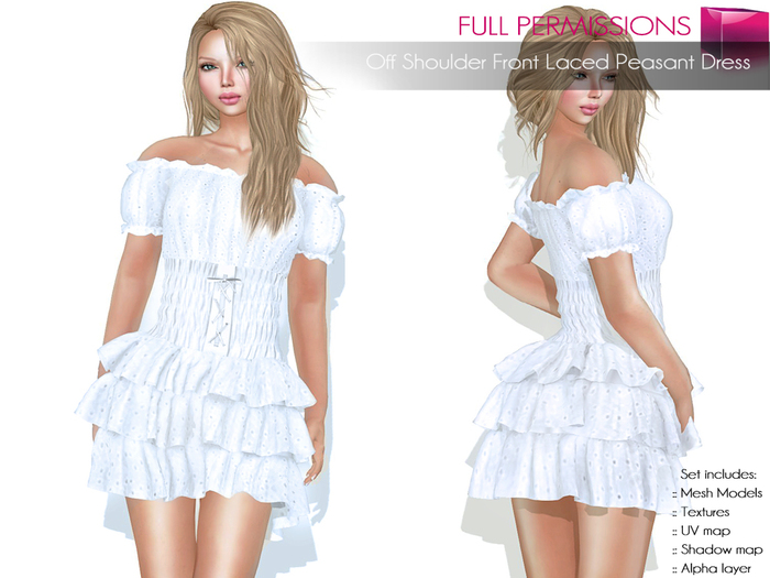 MI87027 Off Shoulder Front Laced Peasant Dress