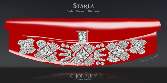 Starla Jeweled Clutch Purse in TomatoRd by Chop Zuey Couture Jewellery