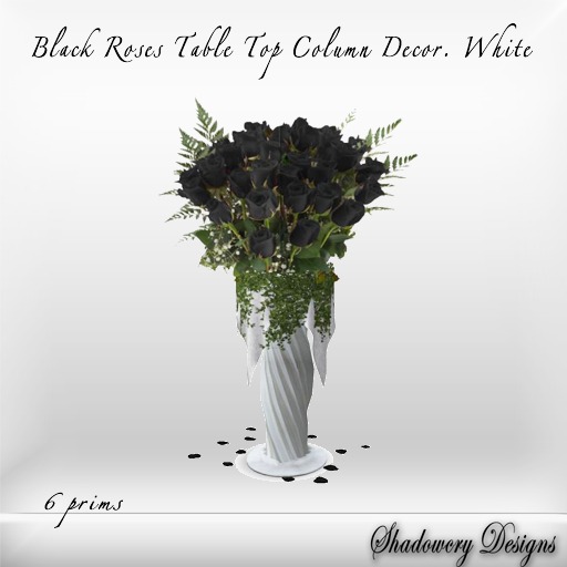 Black Roses Table Top Column Decor, Wht