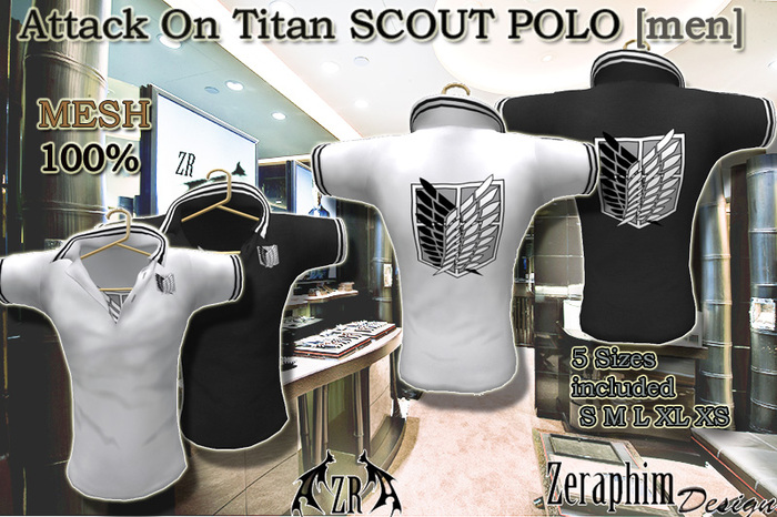 *..[ZR] Attack On Titan SCOUT [BLACK&WHITE]  MEN POLO MESH 100% RIGGED