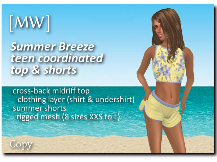 [MW] Summer Breeze Shorts & Top Set - yellow/blue  (boxed)