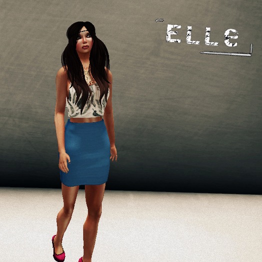 [Elle] Feather Tank w/ Blue Skirt