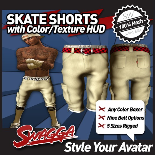 [SWaGGa] DEMOS For Mesh Skate Shorts Khaki