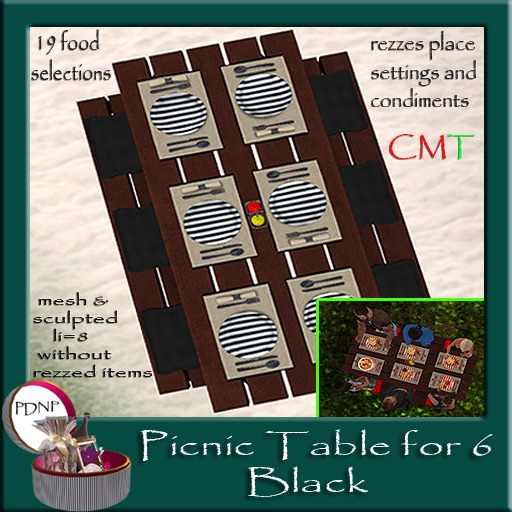 PDN: Picnic Table for 6 Black boxed