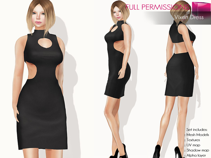 FULLPERM CLASSIC RIGGED MESH Women's Front and Back Cut Out Sleeveless High Neck Mini Black Cocktail Dress