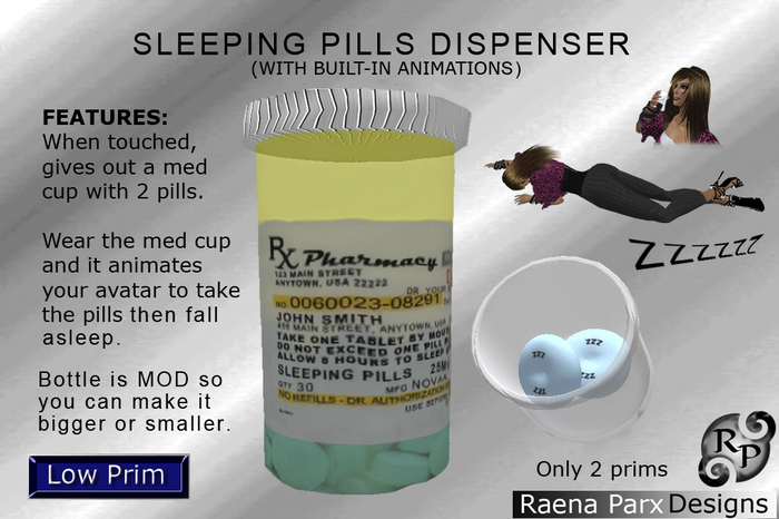 Rx SLEEPING PILLS - DISPENSER WITH 2 ANIMATIONS - *RPD*