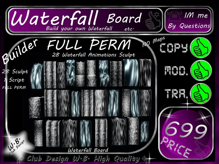 T.O.P. >> Waterfall Board << FULL PERM  28 Animations Sculpt
